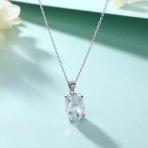 Oval Gem Pendant Necklace Set with Women's Stud Earrings