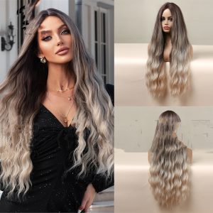 Medium Brown Gradient Blonde Women's Long Curly Hair Wig