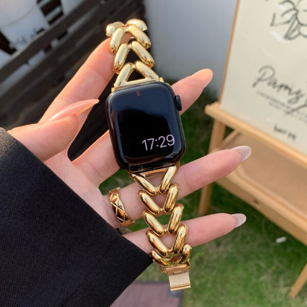 Suitable For Applewatch1 To 8  Single Row V Chain Denim Chain Metal Watch Band - Image 3