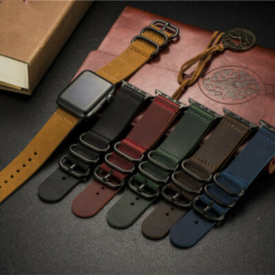 Nubuck Leather Three-Ring Pin Buckle Watch Strap – Stylish and Durable Replacement Band