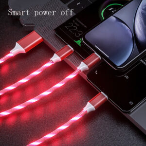 3 in 1 LED Flowing Light Charging Cable – Micro USB, Type C, Lightning Fast Charger