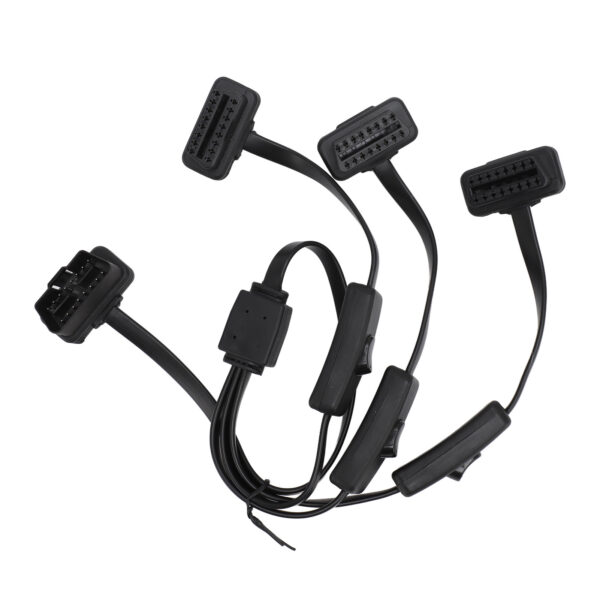 OBDII 16 Pin Flat Noodle Cable Splitter – 1 to 3 Extension Cord | Durable Car Diagnostic Extender for Vehicles