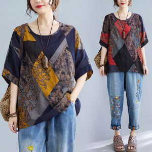Ladies's Unfastened Match Printed Spherical Neck T-Shirt – Informal Summer time Quick Sleeve High
