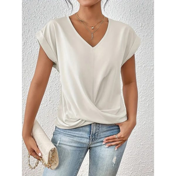 Women's Short Sleeve V-Neck Blouse – Comfy Twist Knot Summer Top