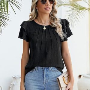 Summer Pleated Short Sleeve Work Shirt – Women's Business Casual Top