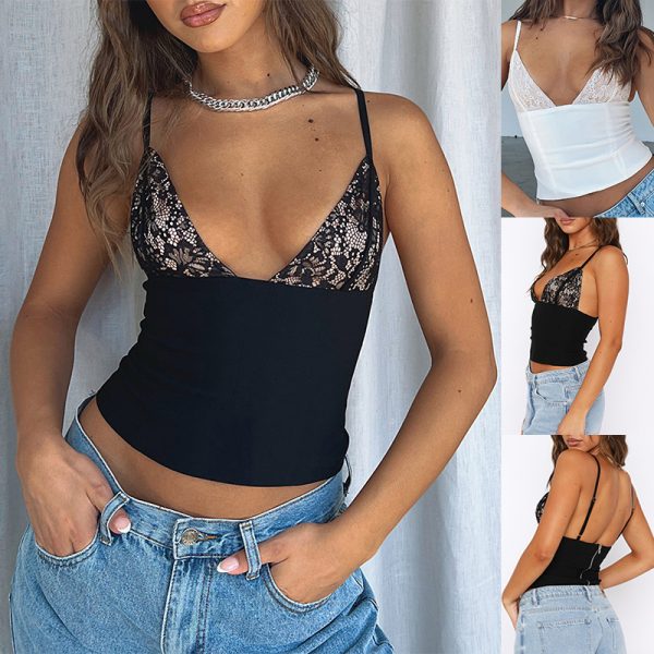 Women's V-Neck Lace Camisole – Summer Sleeveless Top with Back Zipper
