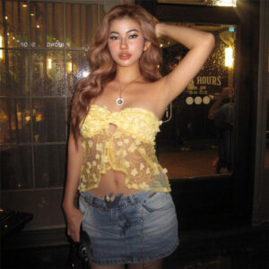 Women’s Yellow Slim Fit Strapless Tube Top – Backless Ultra Short Vest