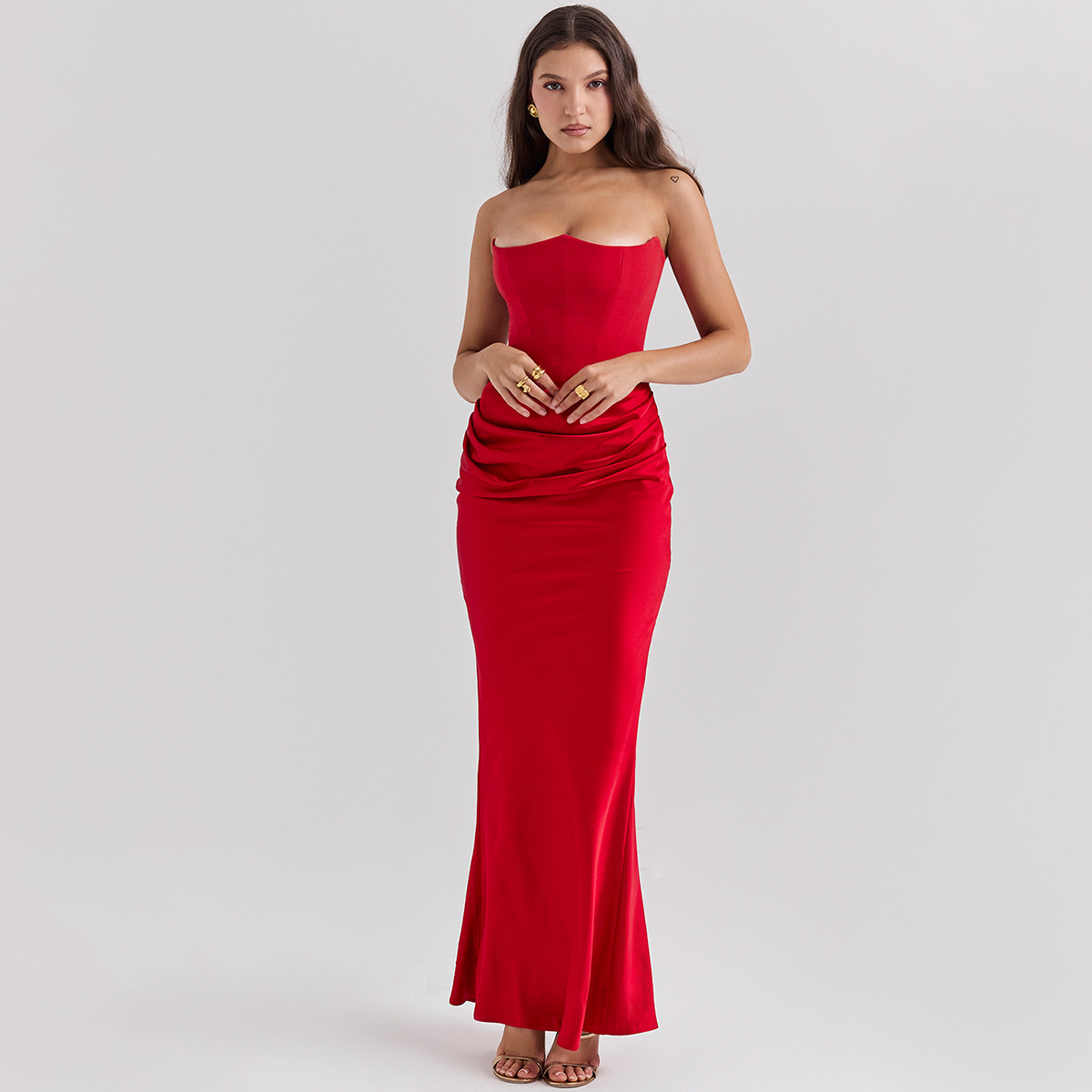 Plus Size Slim Tube Top Long Dress for Women