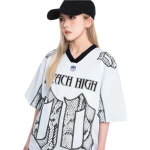 Snake Scale Mesh Jersey T-shirt Loose Fit Streetwear White