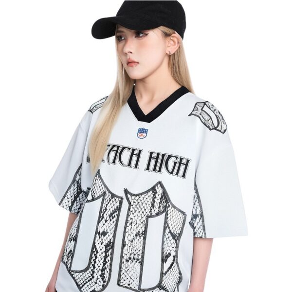 Snake Scale Mesh Jersey T-shirt Loose Fit Streetwear White