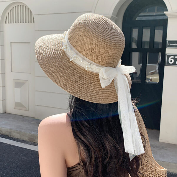 Korean Style Summer Hat with Lace Bow Beige