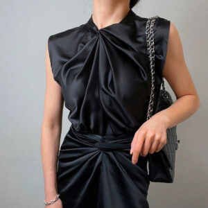 Twist Pleated Single-Breasted Sleeveless Shirt – Chic All-Matching Loose Fit Top for Women