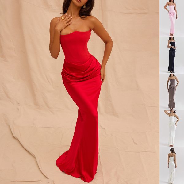 Plus Size Slim Tube Top Long Dress for Women