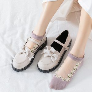 Thin spun glass breathable no show socks for women