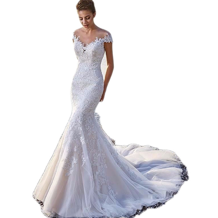 Trailing Hem Mermaid Bridal Dress
