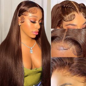 Front Lace Human Wigs Headgear 13x4 dark brown 100% human hair